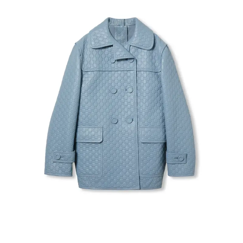 GUCCI FW24 Leather Jacket Women's Light Blue