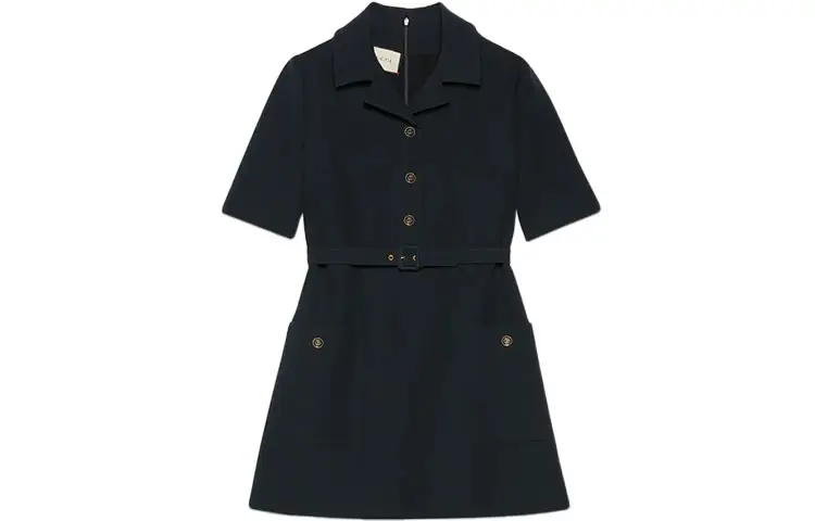 GUCCI FW21 Short Sleeved Dress Women's Marine Blue