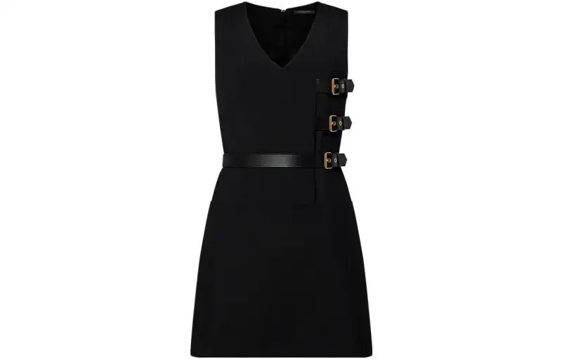 LOUIS VUITTON Sleeveless Dresses Women's Black V Neck Moderate Short