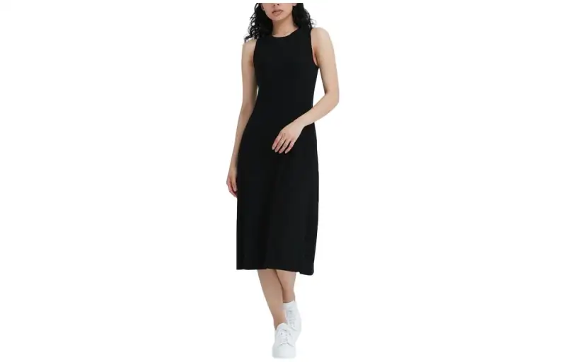 UNIQLO Sleeveless Dresses Women's Black Crew Neck Moderate Mid Length