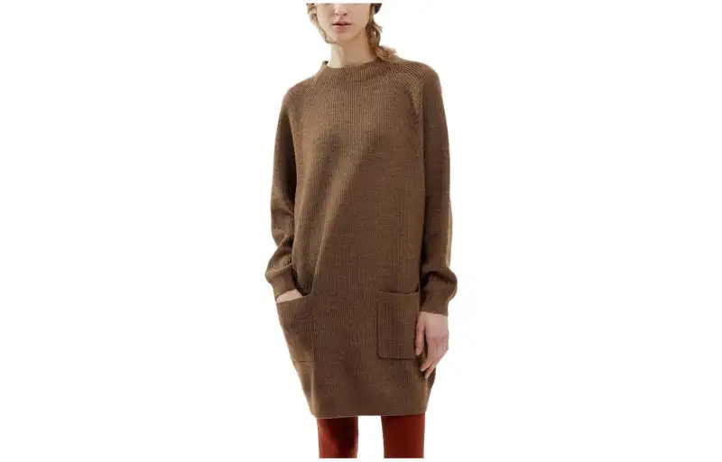 UNIQLO FW23 U Long Sleeved Dresses Women's Camel Half Turtleneck Moderate Mid Length