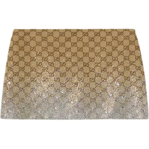 GUCCI Crystals Embroidered Gg Canvas Mini Skirt Camel/Brown