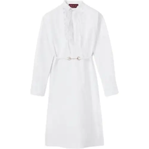 GUCCI Cotton Poplin Shirt Dress With Embroidery