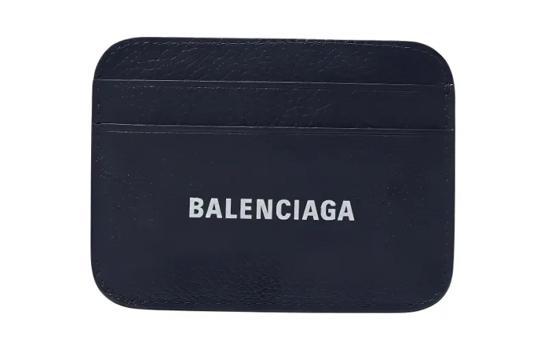 Balenciaga Calfskin Card Holder Unisex Marine Blue