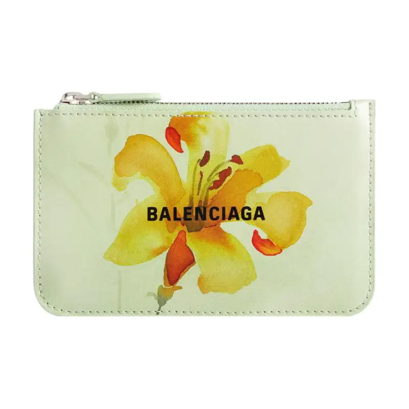 Balenciaga Cash Calfskin Card Holder Large Women's Green