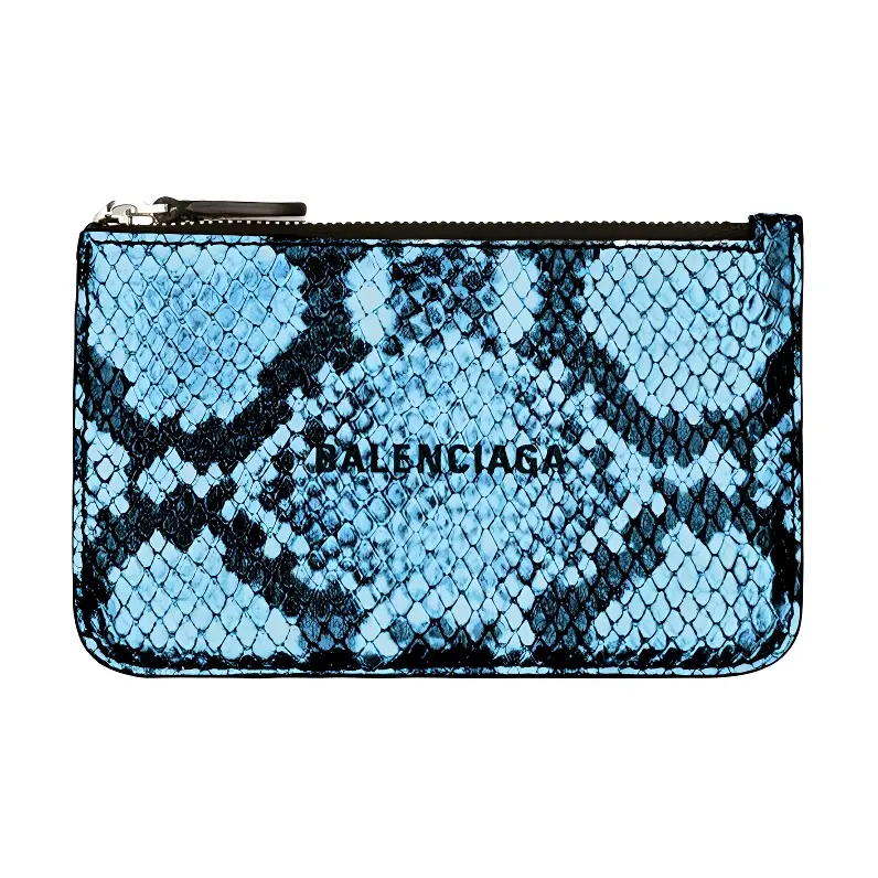 Balenciaga Cash Cow Leather Card Holder Women's Snakeskin Blue