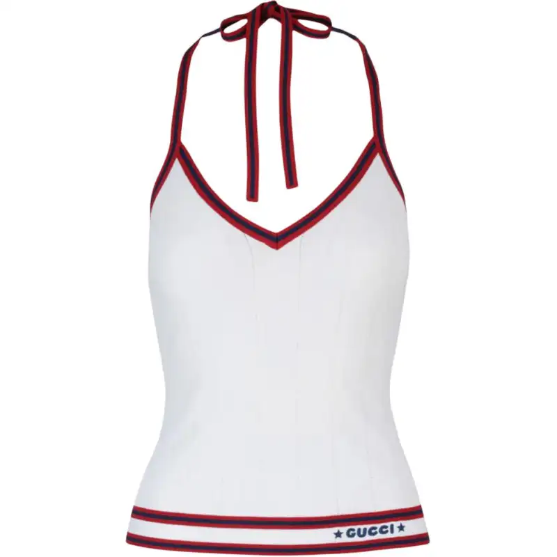 GUCCI Ribbed Halter Neck Top White
