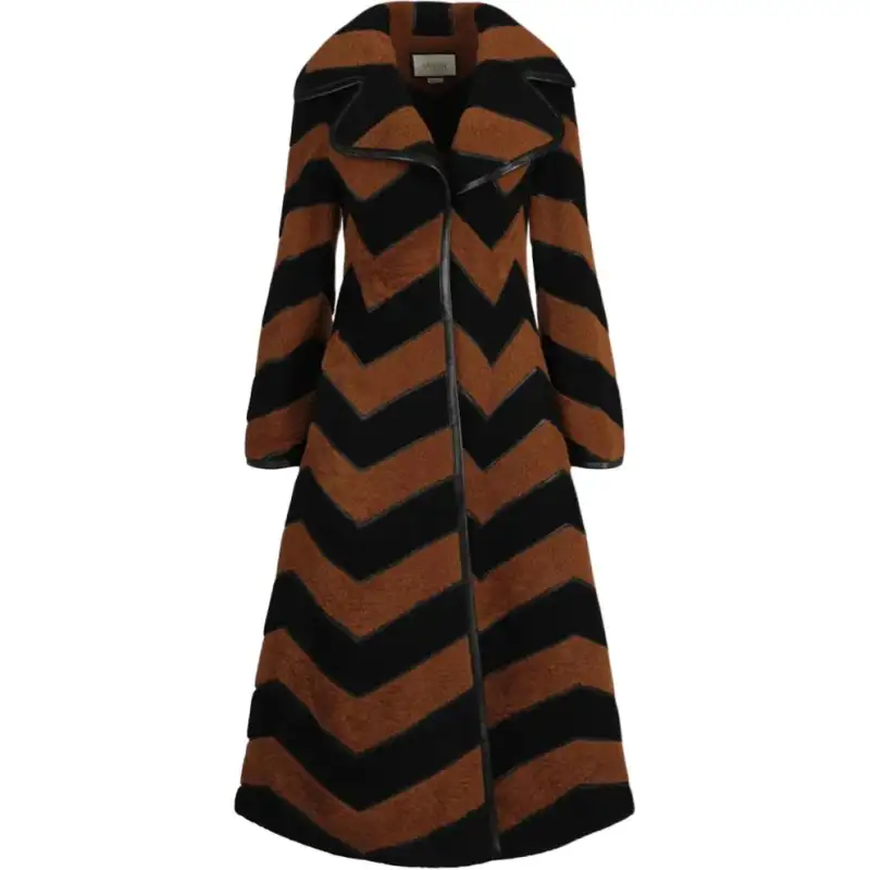 GUCCI Chevron Fur Coat Brown