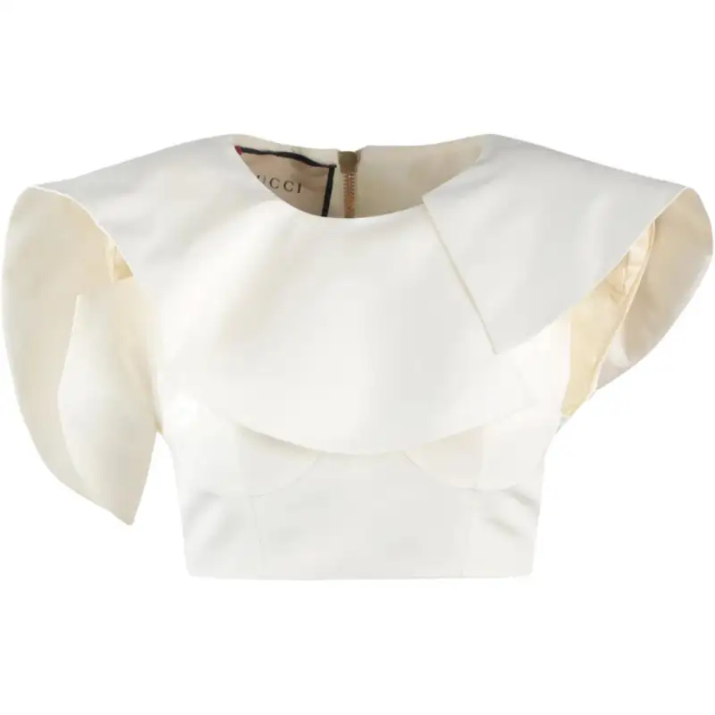 GUCCI Asymmetrical Collar Crop Top White