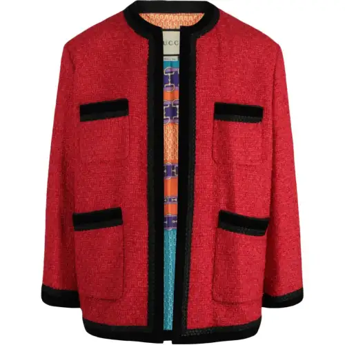 GUCCI Colorblock Tweed Jacket Red