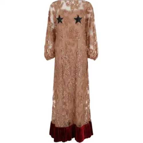 GUCCI Floral Lace Dress Brown