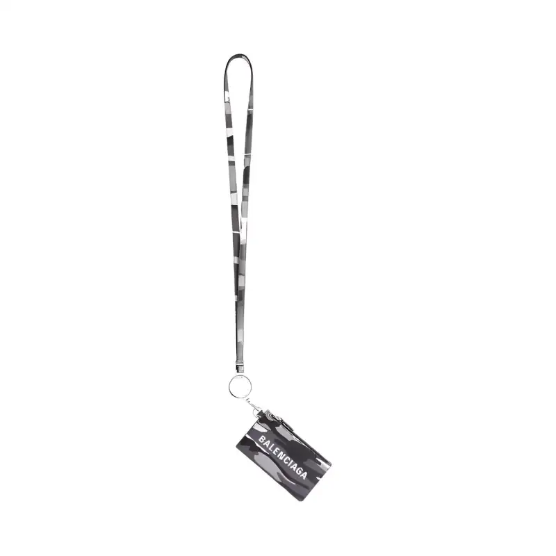 Balenciaga Sheepskin Key Ring Card Holder Men's Gray & White