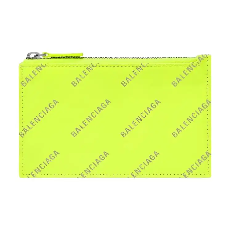 Balenciaga Calfskin Wallet, Card Holder Women's Neon Green