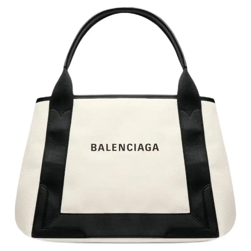 Balenciaga Cotton Canvas With Calfskin Tote Bag, Shopping Bag, Handbag Small Women's White & Black