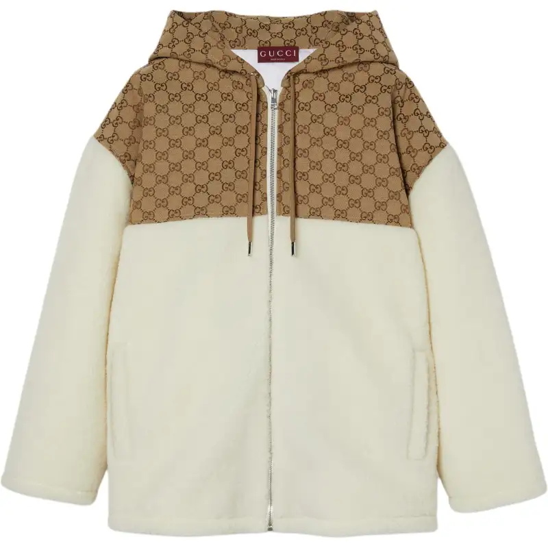 GUCCI Intarsia Wool Fleece Zip Jacket 'White/Camel'