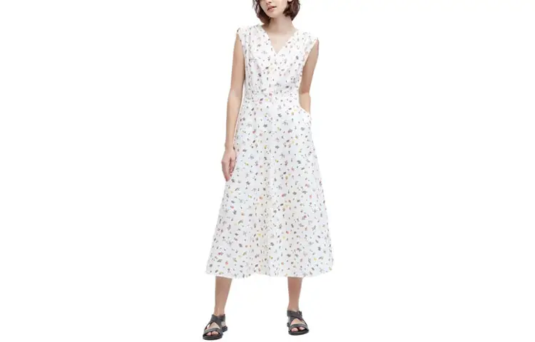 UNIQLO X INES DE LA FRESSANGE UNIQLO X Ines De La Fressange Sleeveless Dresses Women's Ivory V Neck Thin Long