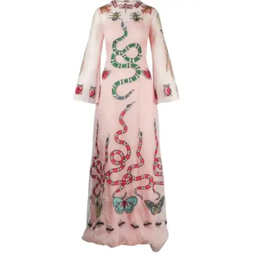 GUCCI Embellished Long Sleeve Maxi Dress Light Pink