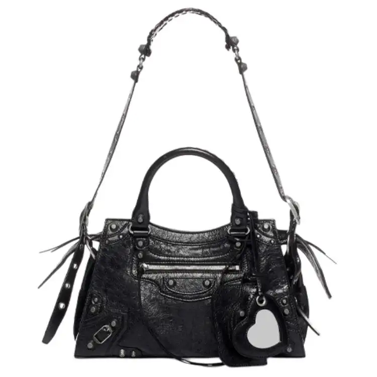 Balenciaga Neo Cagole City Fine Grained Sheepskin Handbag Small Women's Black