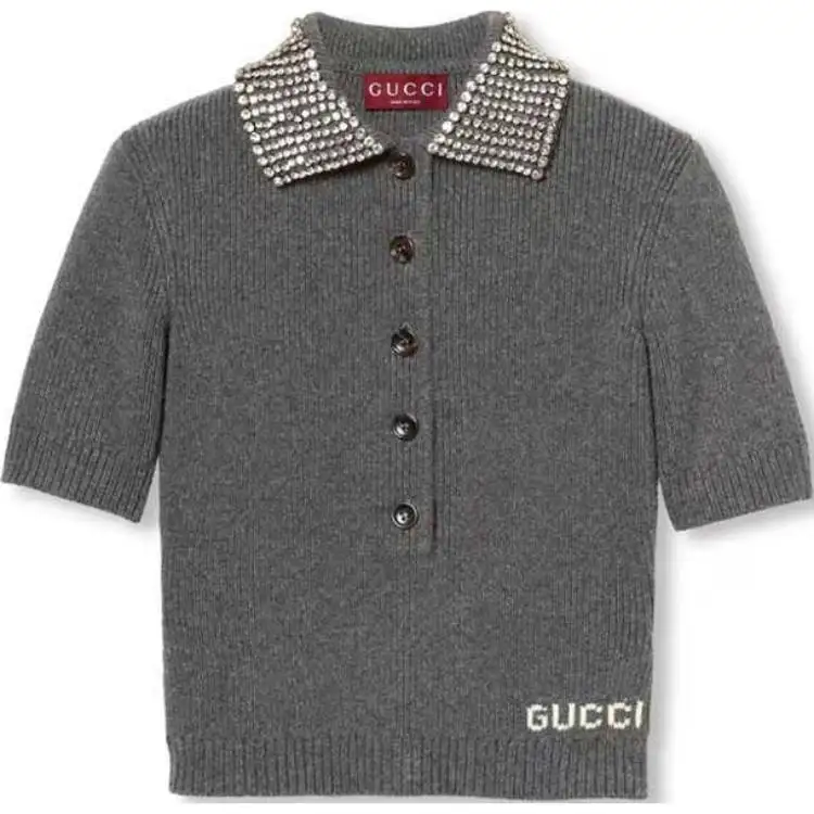 GUCCI Ribbed Trim Knit Polo Top