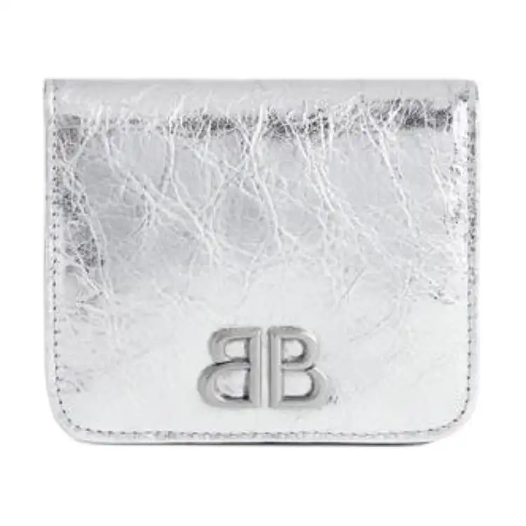 Balenciaga Arena Lambskin Wallet, Card Holder Women's Silver