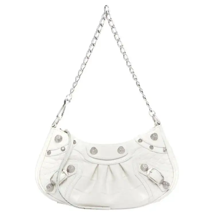 Balenciaga Le Cagole Mini Bag With Chain Crocodile Embossed White