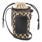 LOEWE Cylinder Pocket Embossed Cow Leather Patch Woven Crossbody Bags Women's Black