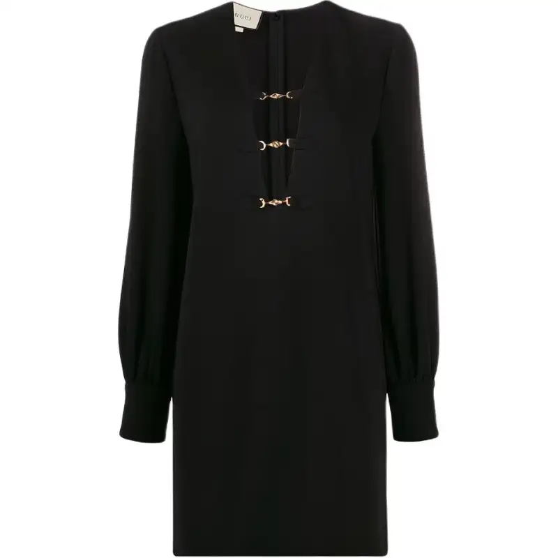 GUCCI Long Sleeved Dresses Women's Black Crew Neck Moderate