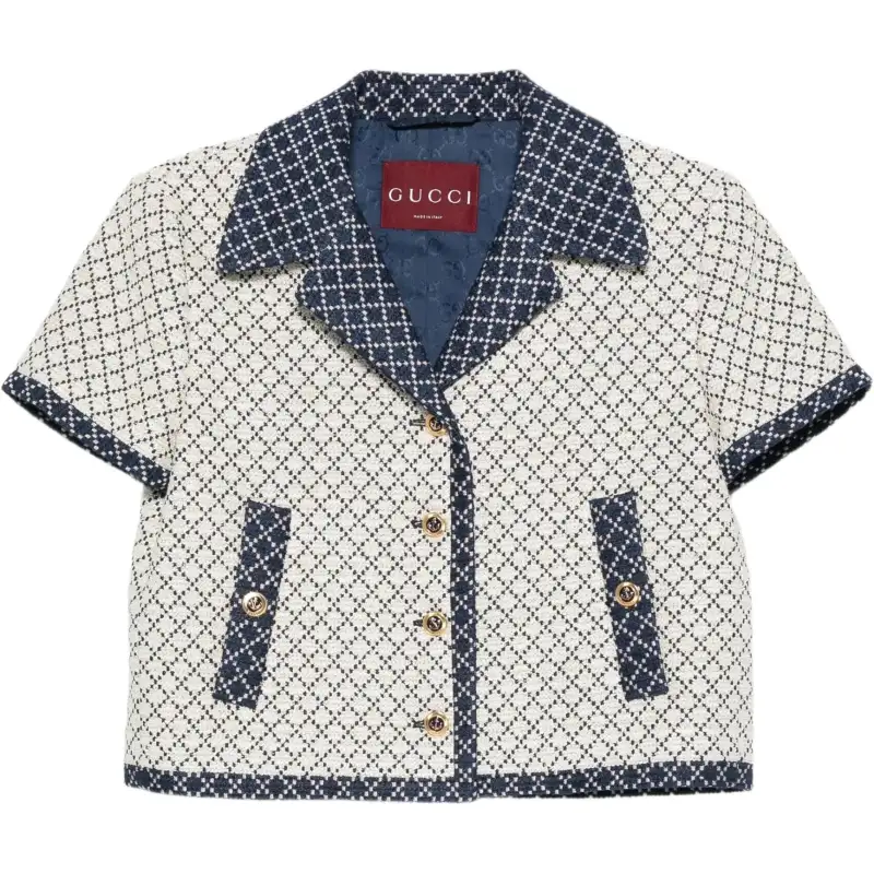 Gucci Tweed Button-Up Short-Sleeved Jacket