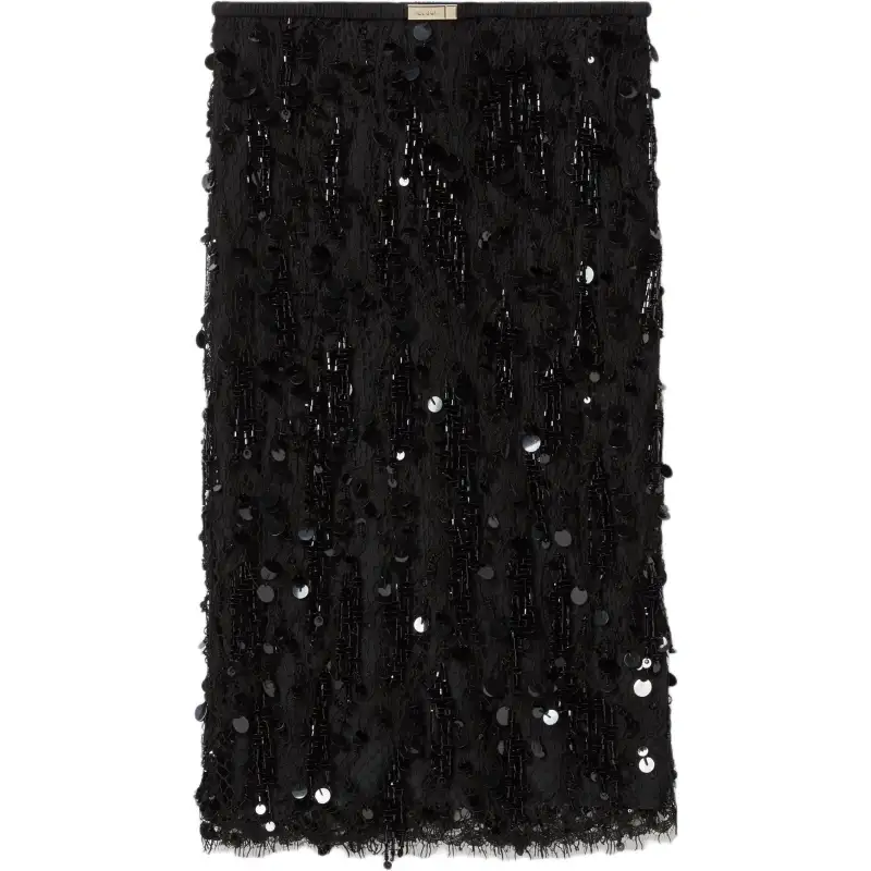 Gucci Sequin embroidered lace skirt