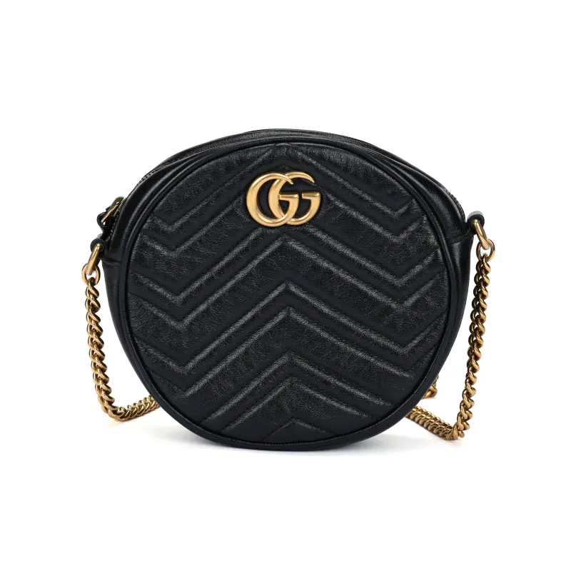 GUCCI GG Marmont Leather Round Bag, Shoulder Bag, Crossbody Bag Mini Women's Black