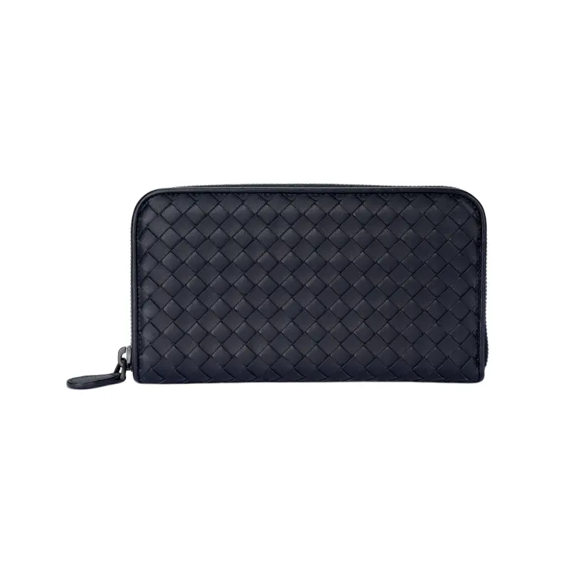 Bottega Veneta Lambskin Long Zip Closure Wallet Men's Blue