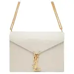 SAINT LAURENT CASSANDRA Crocodile Embossed Bright Leather Shoulder Bag Medium Women's White