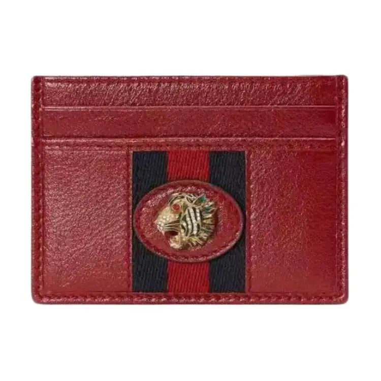 GUCCI Rajah Leather Card Holder Women's Burgundy