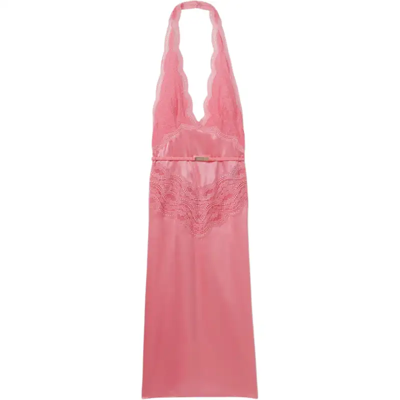 Gucci lace-panel satin halterneck dress