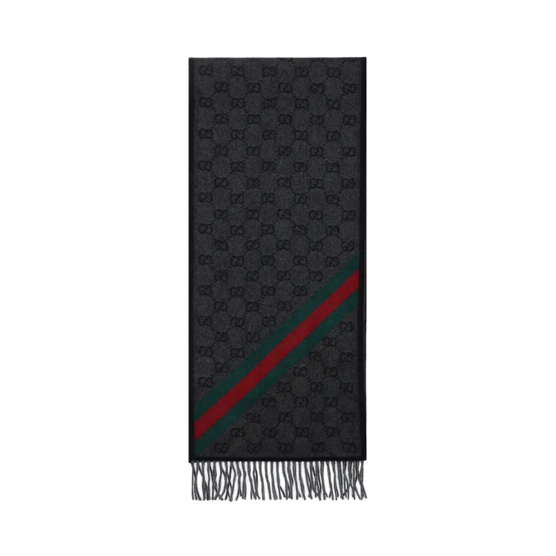 GUCCI Wool Knit Scarves Unisex Black Gray