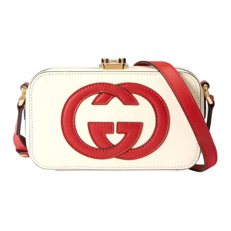 GUCCI Leather Box Bag, Crossbody Bag, Shoulder Bag Mini Unisex White & Red