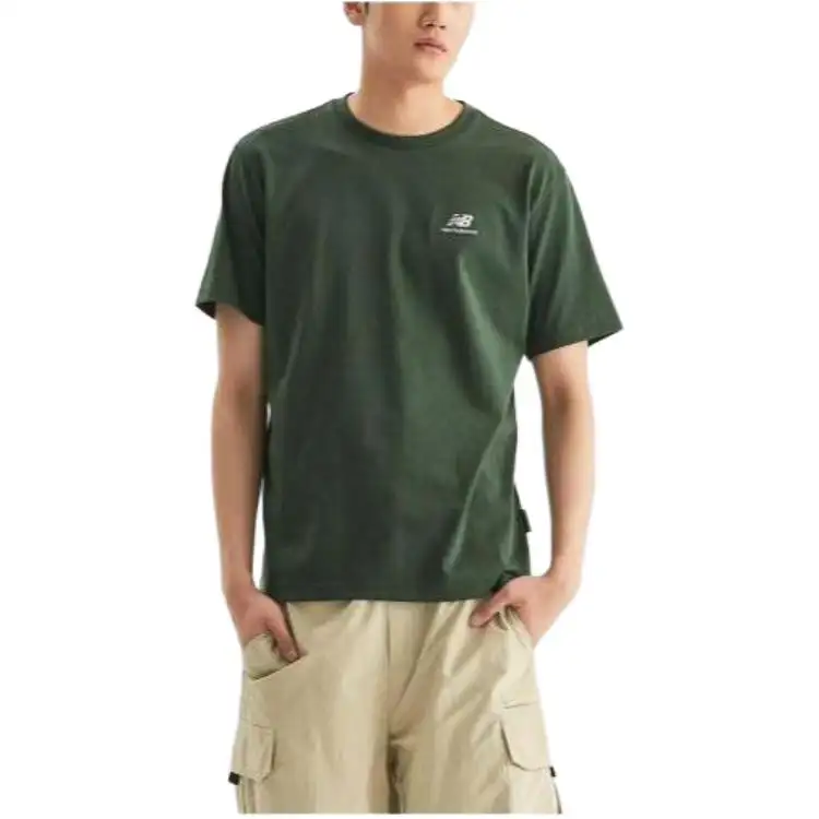 New Balance T Shirts Men's Green Crew Neck Moderate Straight Fit