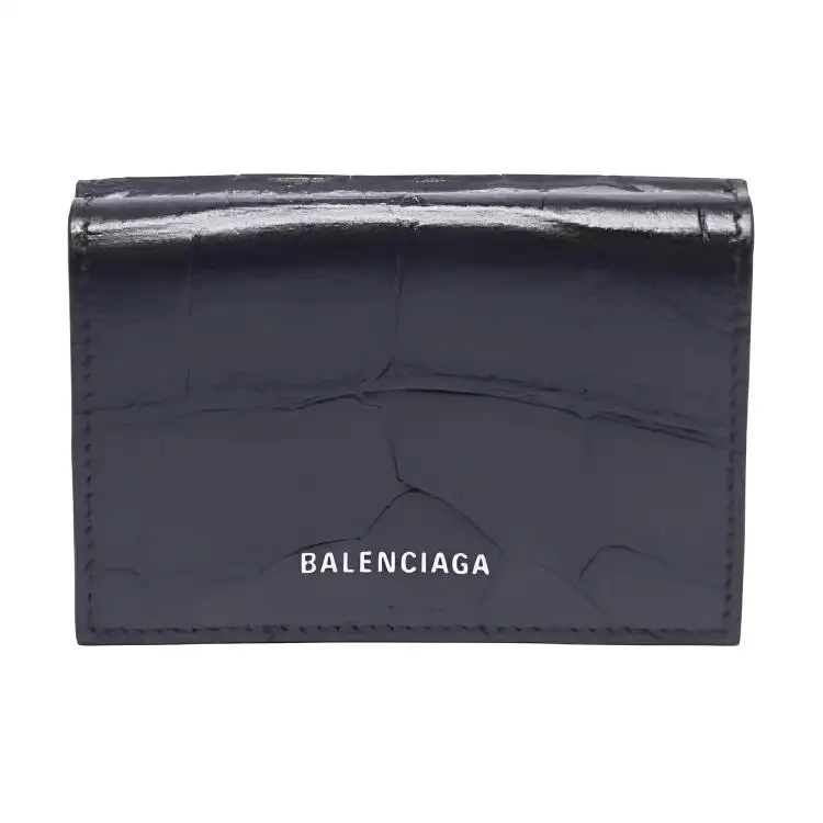 Balenciaga Ville Crocodile Pattern Embossed Leather Wallet Mini Women's Black