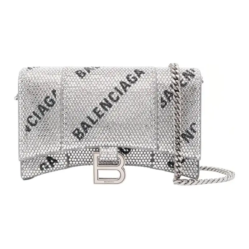 Balenciaga Hourglass Calfskin Hourglass Bag, Chain Wallet, Shoulder Bag, Crossbody Bag Women's Silver