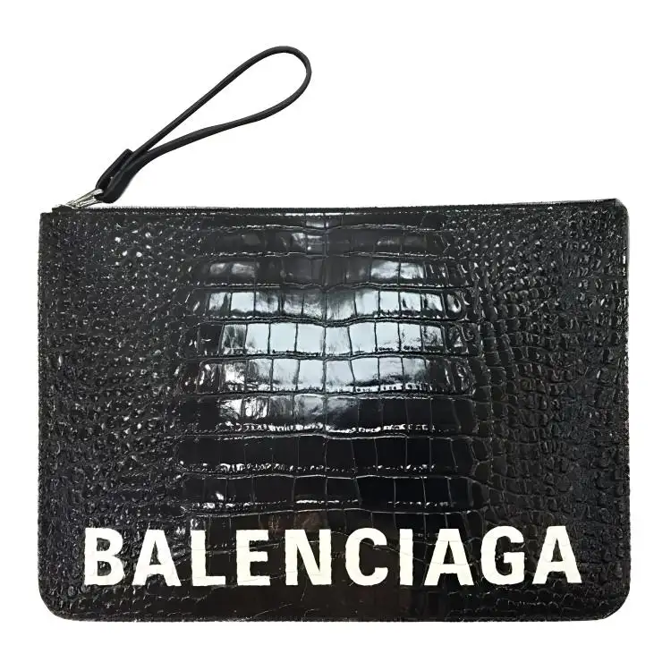 Balenciaga Cow Leather Wrist Bag Clutch Men's Black