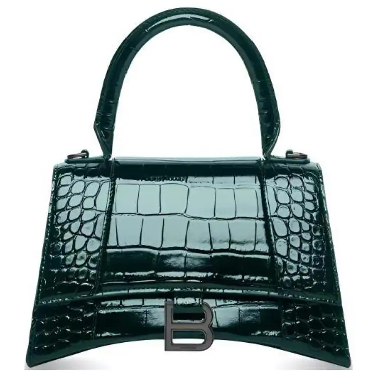 Balenciaga Crocodile Embossed Calfskin Hourglass Bag, Shoulder Bag, Crossbody Bag, Handbag Small Women's Dark Green