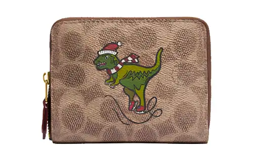 COACH Zip Around Cow Leather Wallet Women's Khaki Brown