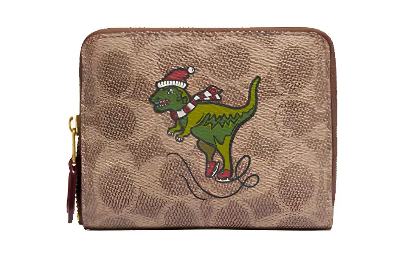 COACH Zip Around Cow Leather Wallet Women's Khaki Brown