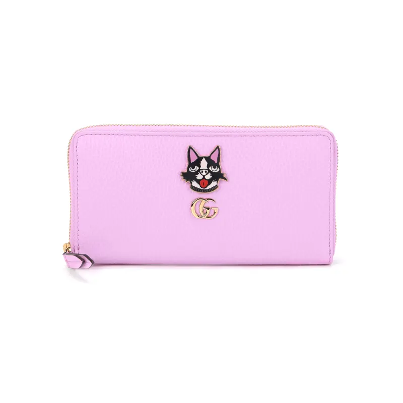 GUCCI GG Marmont Leather Wallet Women's Pink Purple