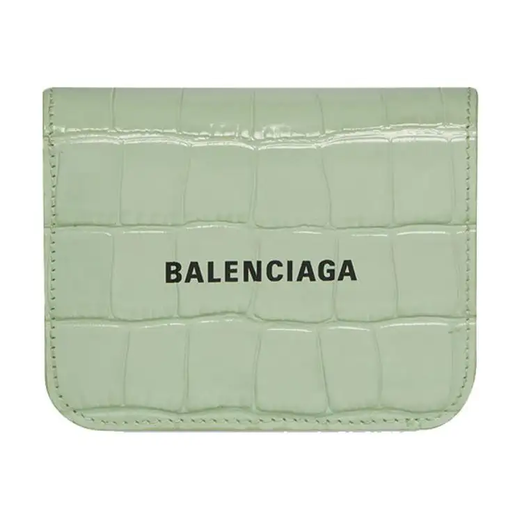 Balenciaga Cash Calfskin Card Holder, Coin Purse Women's Light Green
