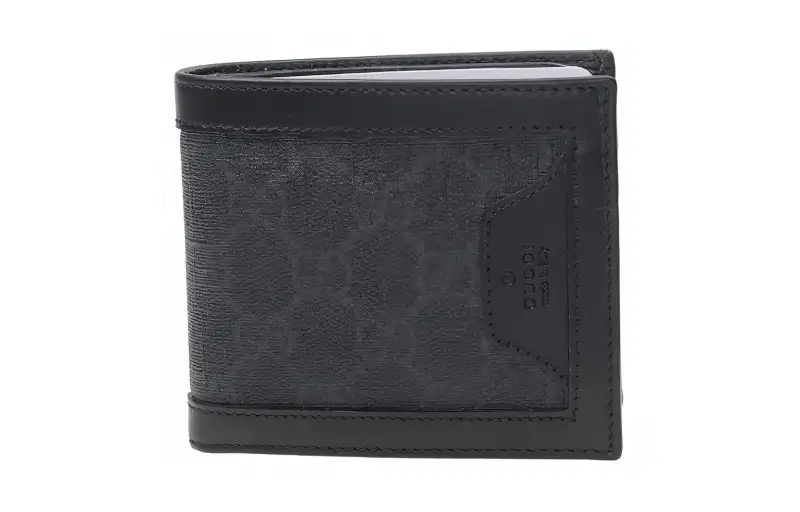 GUCCI Cowhide Patchwork Canvas Wallet Unisex Gray & Black