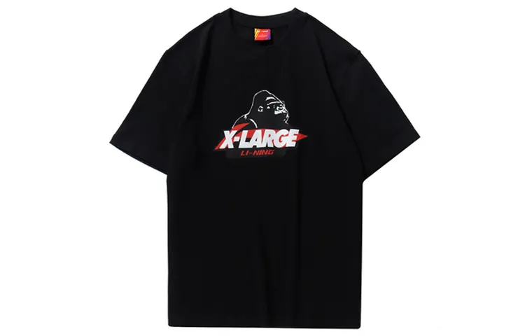 Li Ning X XLARGE T Shirts Men's Black Crew Neck Moderate Straight Fit