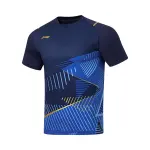 Li Ning Badminton Collection T Shirts Men's Dark Ship Blue V Neck Moderate Other
