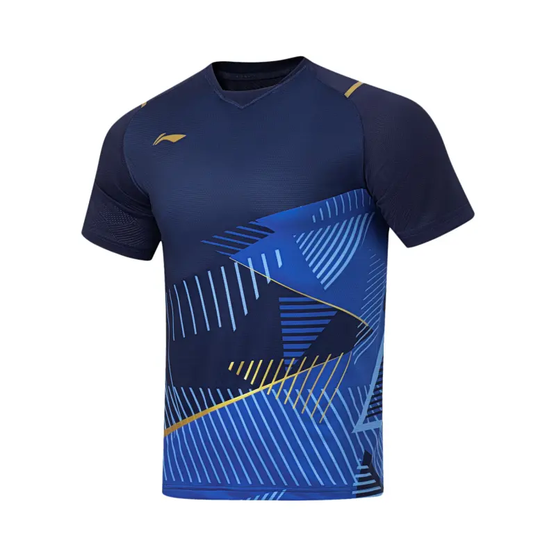 Li Ning Badminton Collection T Shirts Men's Dark Ship Blue V Neck Moderate Other