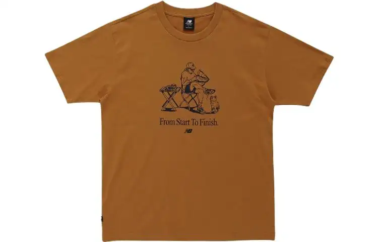 New Balance T Shirts Men's Coffee Crew Neck Moderate Straight Fit